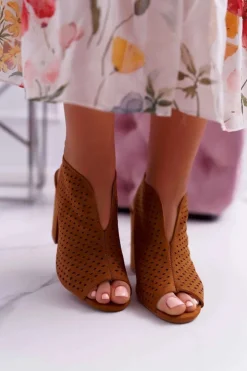 Damskie Sandały Na Słupku Peep Toe Camel Nevienna