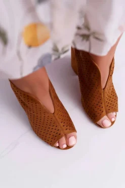 Damskie Sandały Na Słupku Peep Toe Camel Nevienna