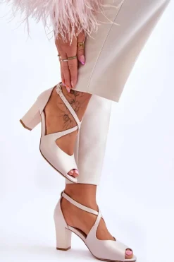 Damskie Sandały Na Słupku Sergio Leone SK864 Perłowe Beżowe