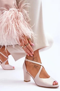 Damskie Sandały Na Słupku Sergio Leone SK864 Perłowe Beżowe