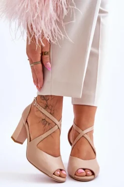 Damskie Sandały Na Słupku Sergio Leone SK864 Ciemnobeżowe