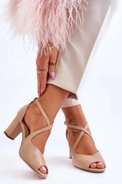 Damskie Sandały Na Słupku Sergio Leone SK864 Ciemnobeżowe