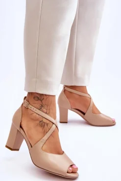 Damskie Sandały Na Słupku Sergio Leone SK864 Ciemnobeżowe