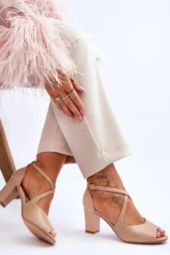 Damskie Sandały Na Słupku Sergio Leone SK864 Ciemnobeżowe