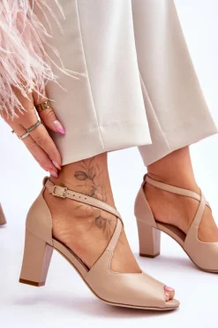 Damskie Sandały Na Słupku Sergio Leone SK864 Ciemnobeżowe