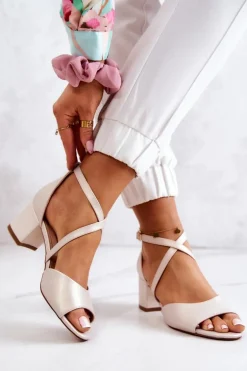 Damskie Sandały Na Słupku Sergio Leone SK825 Jasnobeżowe