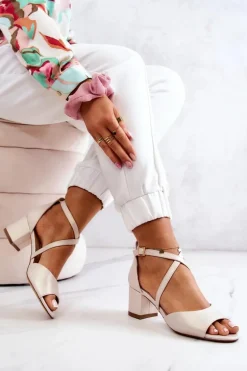 Damskie Sandały Na Słupku Sergio Leone SK825 Jasnobeżowe