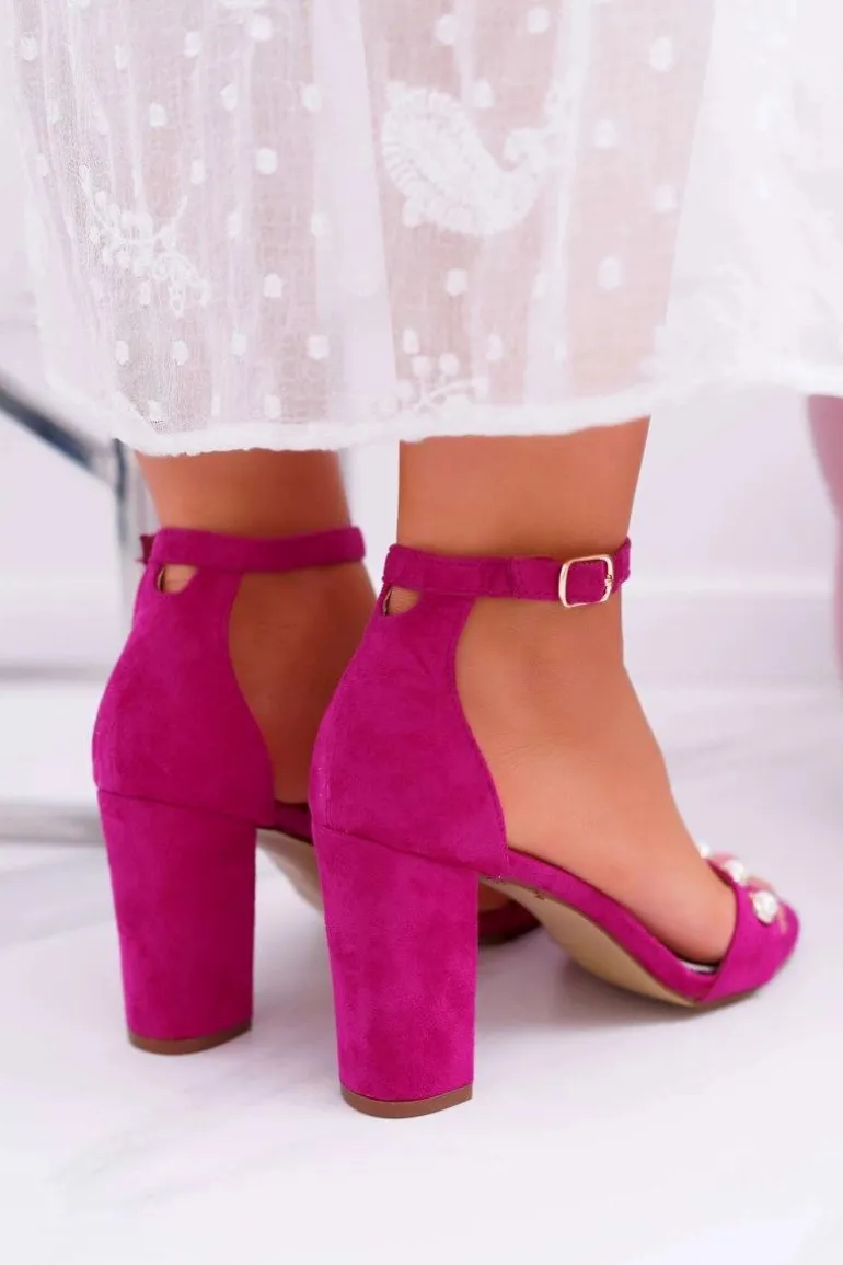 Damskie Sandały Na Słupku Z Perełkami Fuksja Renes