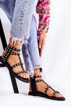 Damskie Sandały Na Suwak Z Ćwiekami Czarne Cavos