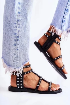 Damskie Sandały Na Suwak Z Ćwiekami Czarne Cavos