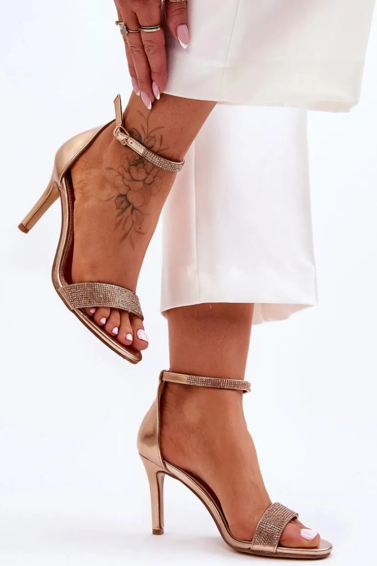 Damskie Sandały Na Szpilce Z Dżetami Różowe Złoto Perfecto