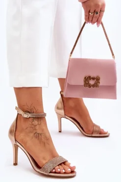 Damskie Sandały Na Szpilce Z Dżetami Różowe Złoto Perfecto