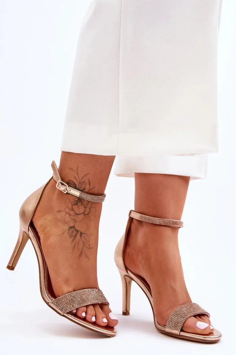 Damskie Sandały Na Szpilce Z Dżetami Różowe Złoto Perfecto