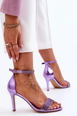 Damskie Sandały Na Szpilce Z Dżetami Fioletowe Perfecto