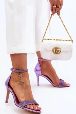 Damskie Sandały Na Szpilce Z Dżetami Fioletowe Perfecto