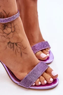 Damskie Sandały Na Szpilce Z Dżetami Fioletowe Perfecto
