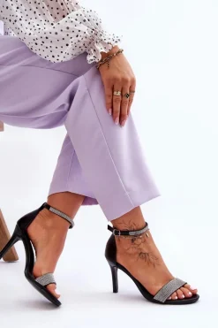 Damskie Sandały Na Szpilce Z Dżetami Czarne Perfecto