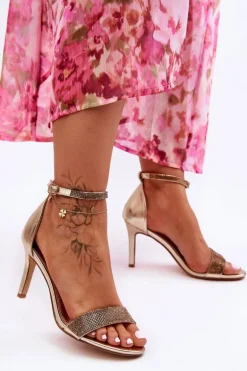 Damskie Sandały Na Szpilce Z Dżetami Złote Perfecto