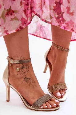 Damskie Sandały Na Szpilce Z Dżetami Złote Perfecto