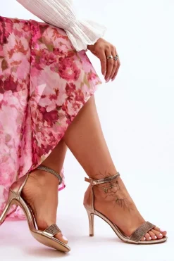 Damskie Sandały Na Szpilce Z Dżetami Złote Perfecto