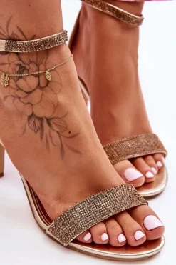 Damskie Sandały Na Szpilce Z Dżetami Złote Perfecto