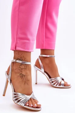 Damskie Sandały Na Szpilce Srebrne My Darling
