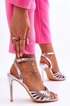 Damskie Sandały Na Szpilce Srebrne My Darling