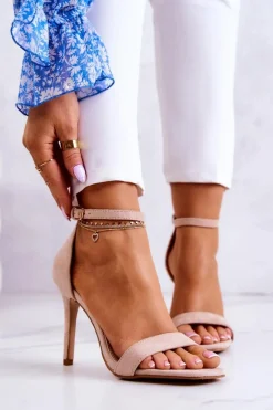 Damskie Sandały Na Szpilce Zamszowe Beżowe Massimo