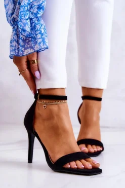 Damskie Sandały Na Szpilce Zamszowe Czarne Massimo