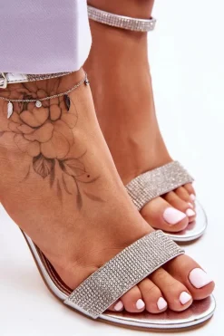 Damskie Sandały Na Szpilce Z Dżetami Srebrne Perfecto