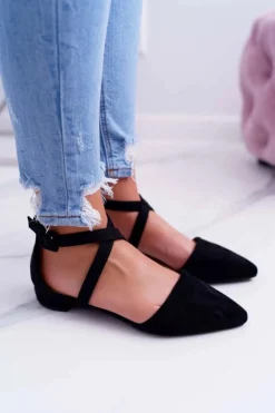 Damskie Sandały Płaskie Czarne Zamszowe W Szpic Medena