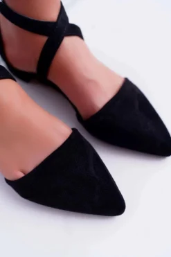 Damskie Sandały Płaskie Czarne Zamszowe W Szpic Medena