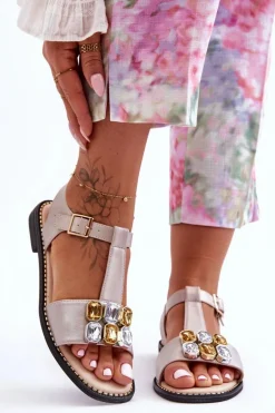 Damskie Sandały S.Barski Z Kamieniami KV-2775-30 Beżowe