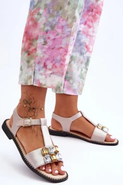 Damskie Sandały S.Barski Z Kamieniami KV-2775-30 Beżowe