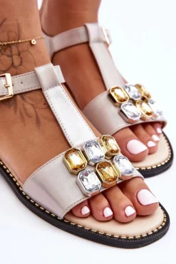 Damskie Sandały S.Barski Z Kamieniami KV-2775-30 Beżowe