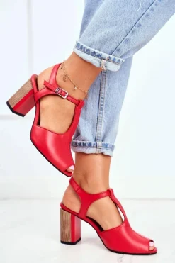 Damskie Sandały Skórzane Maciejka Czerwone 04117