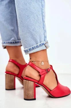 Damskie Sandały Skórzane Maciejka Czerwone 04117