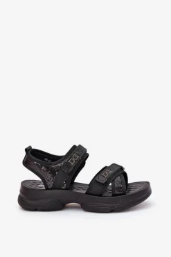 Damskie Sandały Z Cekinami Na Rzepy Czarne Gonev