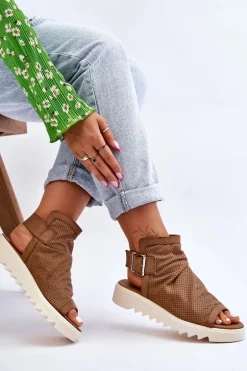 Damskie Sandały Z Cholewką Za Kostkę Camel Adonis