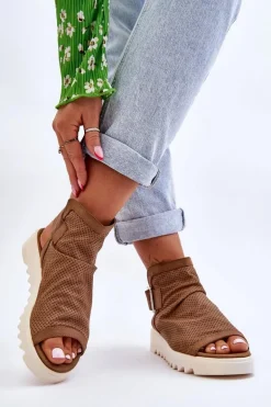 Damskie Sandały Z Cholewką Za Kostkę Camel Adonis