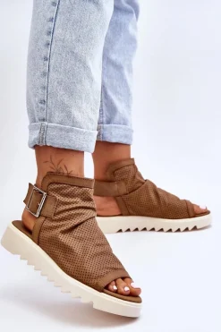 Damskie Sandały Z Cholewką Za Kostkę Camel Adonis