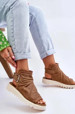 Damskie Sandały Z Cholewką Za Kostkę Camel Adonis