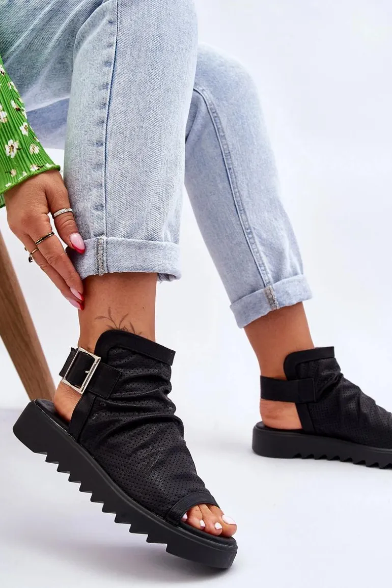 Damskie Sandały Z Cholewką Za Kostkę Czarne Adonis