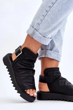 Damskie Sandały Z Cholewką Za Kostkę Czarne Adonis