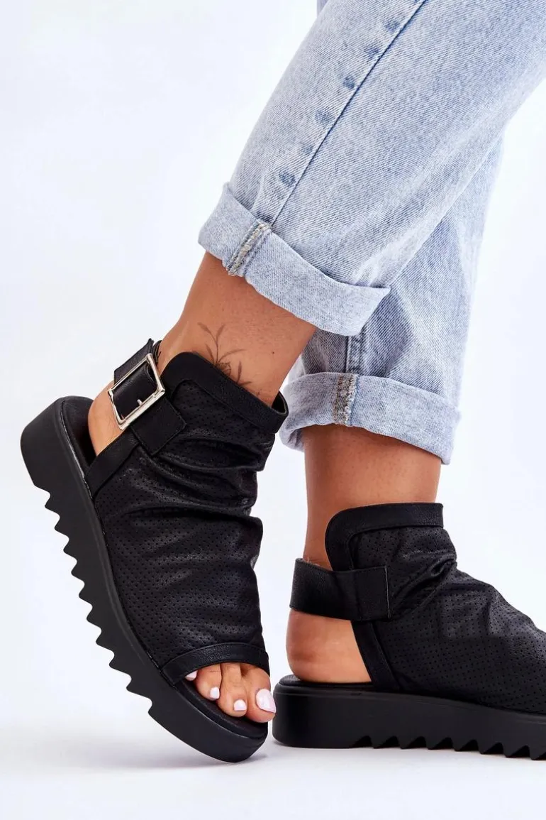 Damskie Sandały Z Cholewką Za Kostkę Czarne Adonis