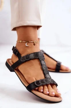 Damskie Sandały Z Dżetami Czarne Julies