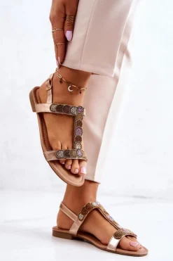 Damskie Sandały Z Dżetami Różowe Złoto Julies