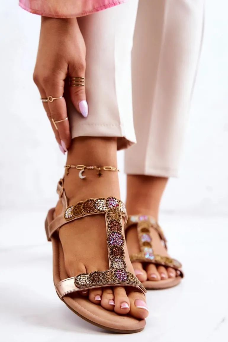 Damskie Sandały Z Dżetami Różowe Złoto Julies