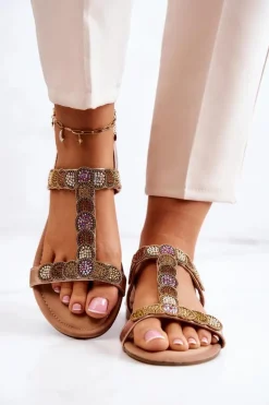 Damskie Sandały Z Dżetami Różowe Złoto Julies