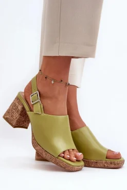 Damskie Sandały Z Eko Skóry Na Słupku Sergio Leone SK572 Pistacjowe